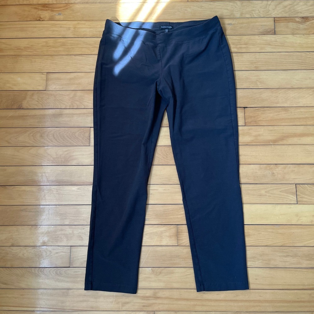 Eileen Fisher Womens Medium Washable Stretch Crepe Slim Ankle Pants Black Grey